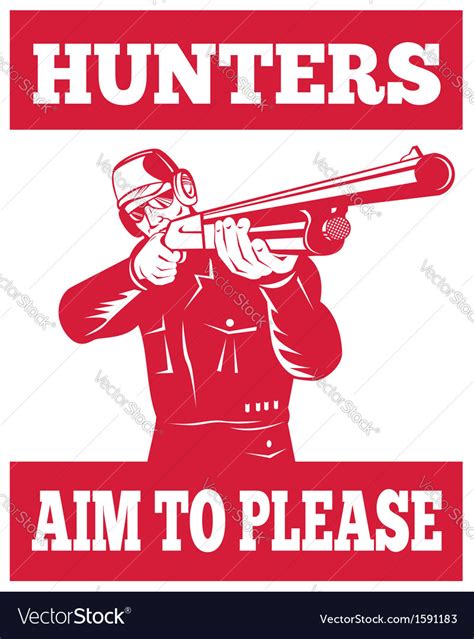 Hunter Aiming A Shotgun Rifle Front View Vector Image