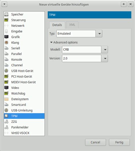 Virtual Machine Manager Qemu Kvm Vm Mit Emuliertem Tpm Einrichten