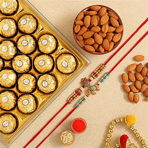 Traditional Rakhis And Almonds With Ferrero Rocher Australia Gift