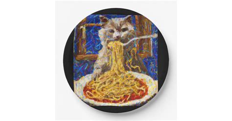 Cute Cat Eating Spaghetti Anime Meme Portrait 3 Paper Plates | Zazzle