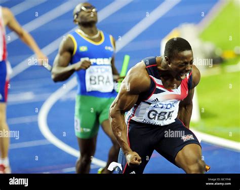 Great Britain S Harry Aikines Aryeetey Celebrates As He Crosses The