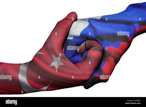 Diplomatic Handshake Between Countries Flags Of Turkey And Russia