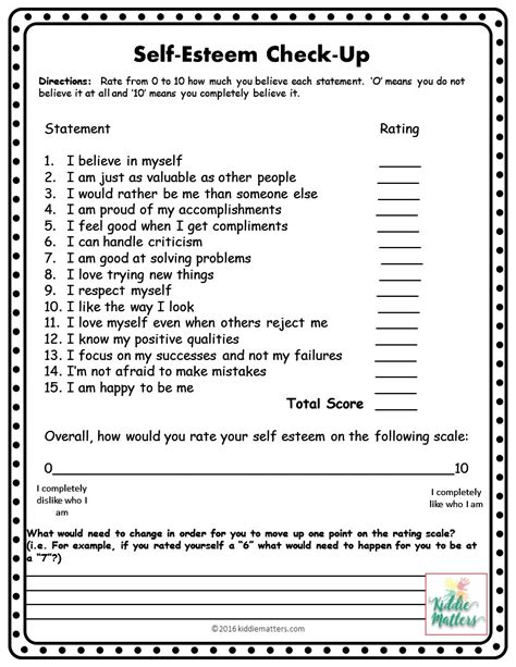 Building Self Esteem Worksheets