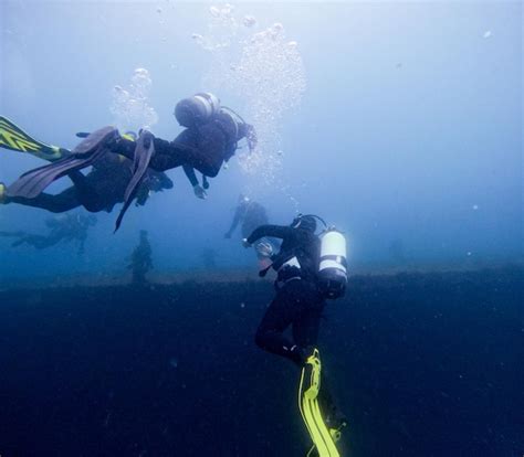 Premium Photo Group Of Divers Diving Over A Sunken Ship