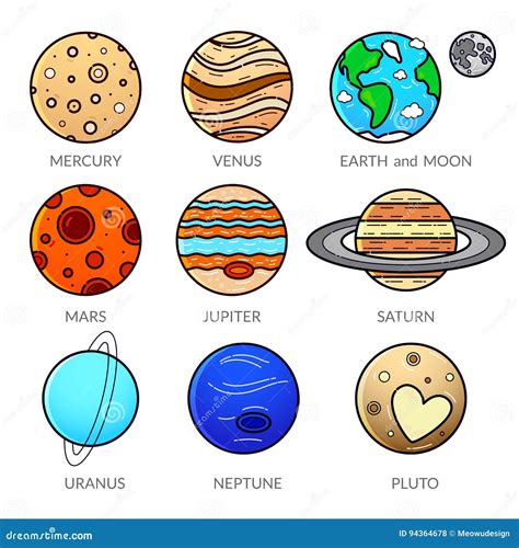 Iconos De Los Planetas De La Sistema Solar Y Del Sol Ejemplo Del Vector