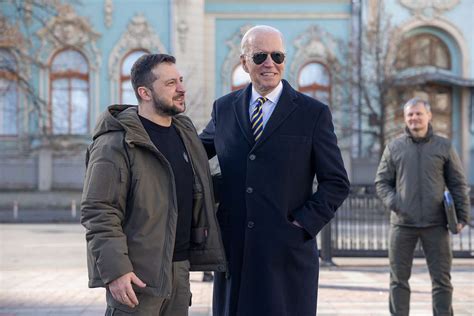 President Biden met with President Zelenskyy of Ukraine outside the Mariinskyi Palace in 2023 ...