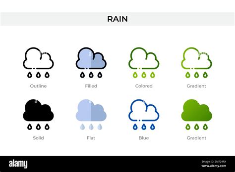 Icône de pluie dans un style différent. Icônes de vecteur de pluie conçues en contour, Uni ...