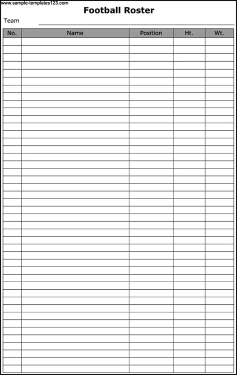 Printable Football Blank Roster Sheets Images And Photos Finder