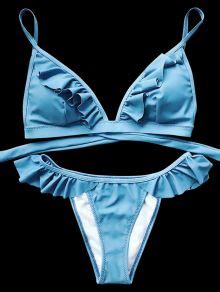 Cami Frilly High Leg Bikini Blue Bikinis M Zaful