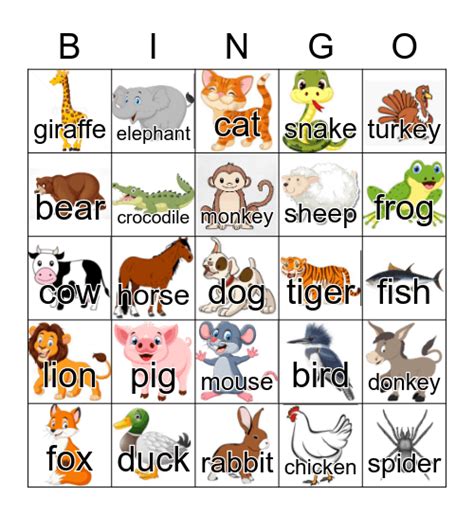 Animals Bingo Card