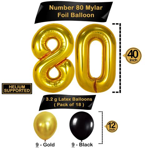 Gold 80 Birthday Decorations Set Large 40 Inch Black And Gold 80