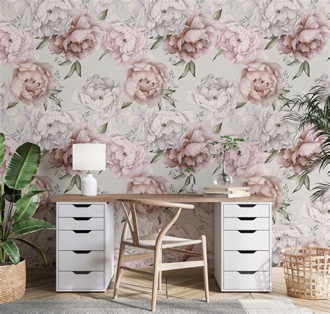 Pink Floral Wallpaper Self Adhesive Removable Rose Flower Wall Etsy