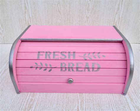 Pink Bread Bin Wooden Bread Box Modern Kitchen Organization Etsy