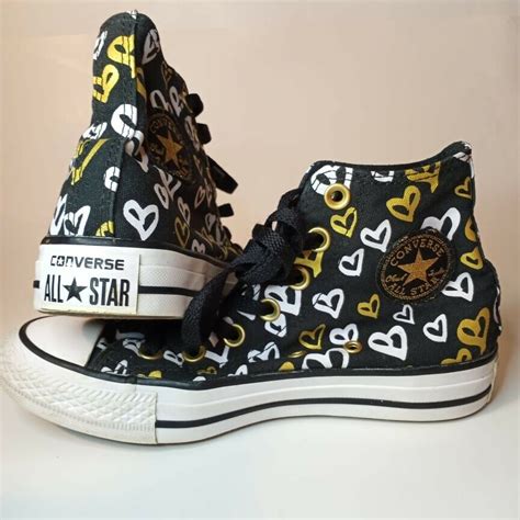 CONVERSE All Star Heart Sneakers Black/white/gold Siz… - Gem