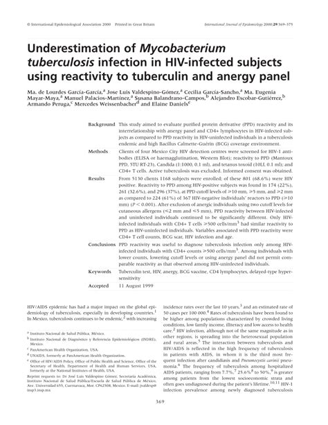 (PDF) Underestimation of Mycobacterium tuberculosis infection in HIV-infected subjects using ...