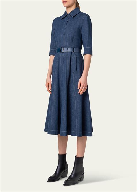 Akris Belted Cotton Denim Midi Dress With Contrast Stitching Bergdorf