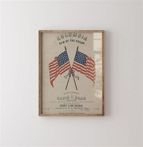 Columbia Sheet Music Cover Page Vintage Patriotic Art Americana Decor ...