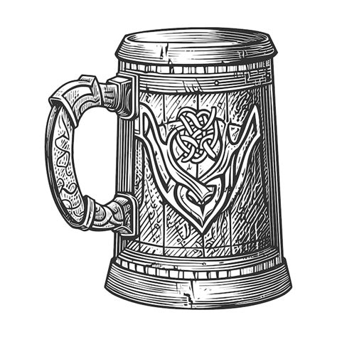 Ilustração vetorial de desenho em estilo gravura em madeira de tankard