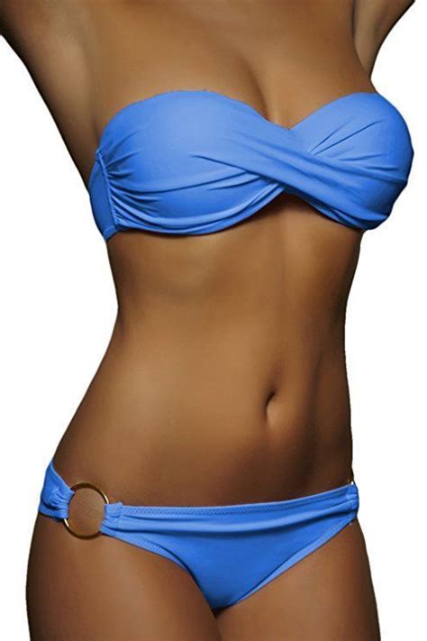 ALZORA Twist Push Up Bandeau Bikini Set Damen Pushup Badeanzug Viele