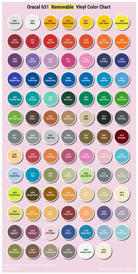 Cricut Vinyl Color Chart Namenotes