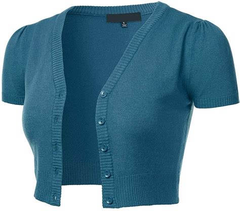 Floria Womens Button Down Short Sleeve Cropped Bolero Cardigan Sweater Tealblue 1x At Amazon