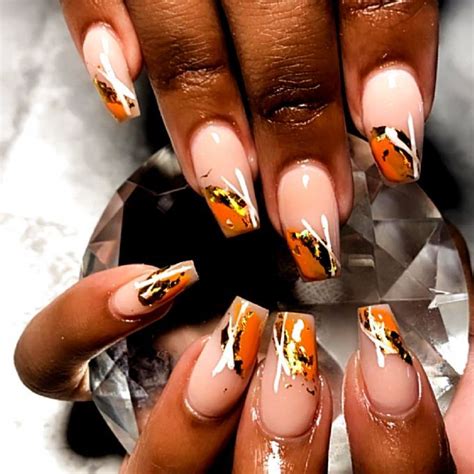 20 Autumn Acrylic Coffin Nails Must Inspire You In 2020 In 2020 Gold Nail Designs Coffin