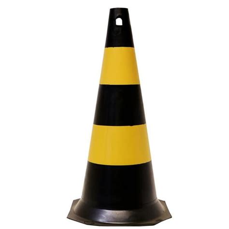 Cone Sinalização Preto E Amarelo Rígido 75cm Plastcor Cone De