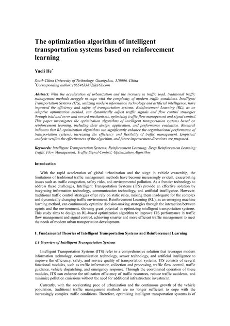 Pdf The Optimization Algorithm Of Intelligent Transportation Systems Based On Reinforcement
