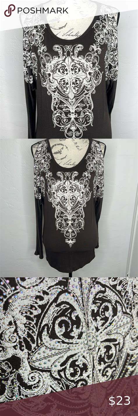 Rhinestone Cold Shoulder Long Sleeve Top In 2022 Long Sleeve Tops