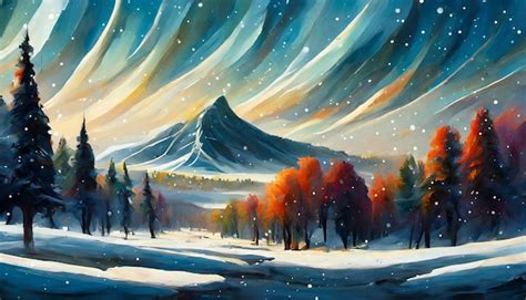 Premium Photo | Oil painting of winter landscape with mountain and ...