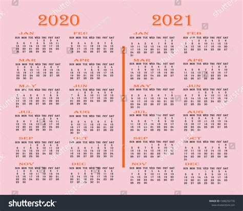 2020 2021 Simple Calendar Vector Design Stock Vector Royalty Free