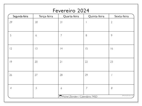 Calendario Fevereiro 2024 Imprimir