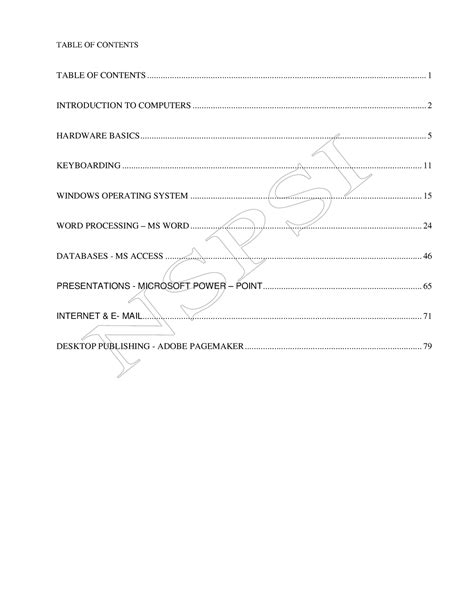 Basic Computer Packages Table Of Contents Table Of Contents Table Of