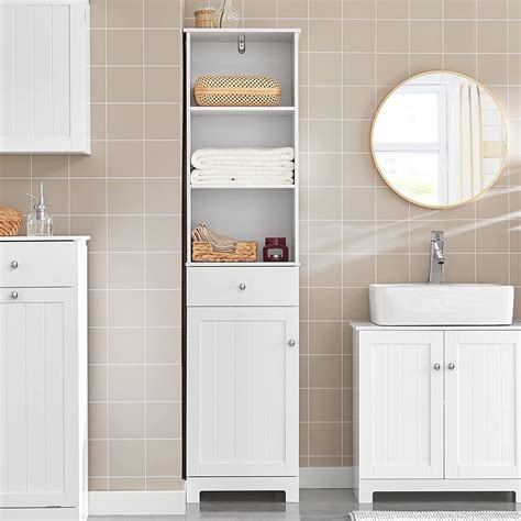 Haotian Bzr17 W Floor Standing Tall Bathroom Storage Cabinet With Shelves And