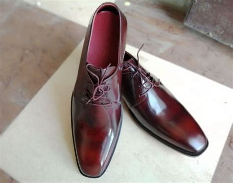 Handmade Men's Burgundy Color Leather Dress Lace Up Derby Shoes ...