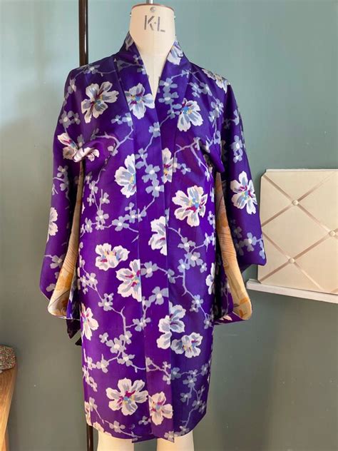 Antique Silk Ikat Meisen Mid Length Kimono In Lusciou Gem