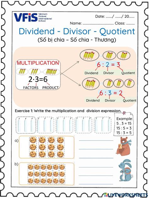 Dividend - divisor - quotient online exercise for | Live Worksheets