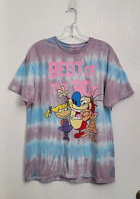 NICKELODEON Best Of The 90s Rugrats Ren Stimpy Rocko Tie Dye Shirt T