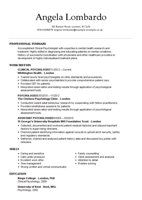 Psychologist Cv Example