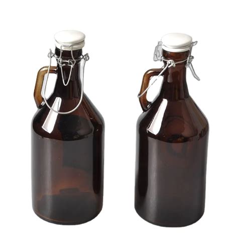 Wholesale Round Growler Dark Amber Beer Glass Growler With Swing