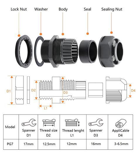 Black Waterproof Connectors Pg7 Cable Glands Dfrobot