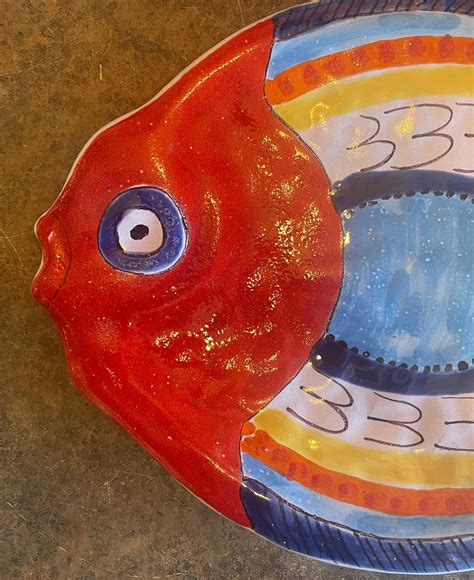 Decorative Hand Painted Ceramic Fish Platter By DeSimone For Sale At