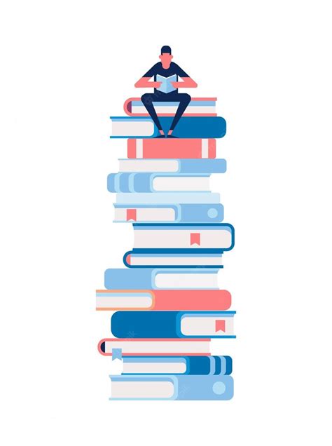 Premium Vector Man Sitting And Reading On A Huge Stack Of Books Flat