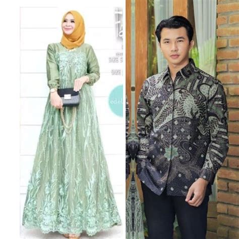 Jual New Arival Baju Batik Couple Gamis Brukat Modern Couple Batik Gamis Tunangan Baju Batik