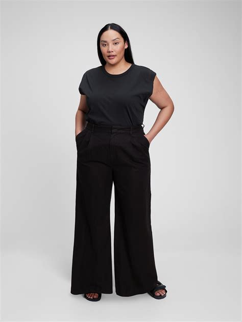 High Rise Linen Cotton Pleated Wide Leg Pants Gap