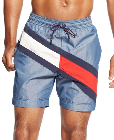 Tommy Hilfiger Logo Stripe Swim Trunks in mg Blue (Blue) for Men - Lyst