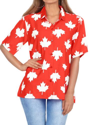 Happy Bay Womens Beach Short Sleeve Blouse Hawaiian Shirt L Maple Leaf