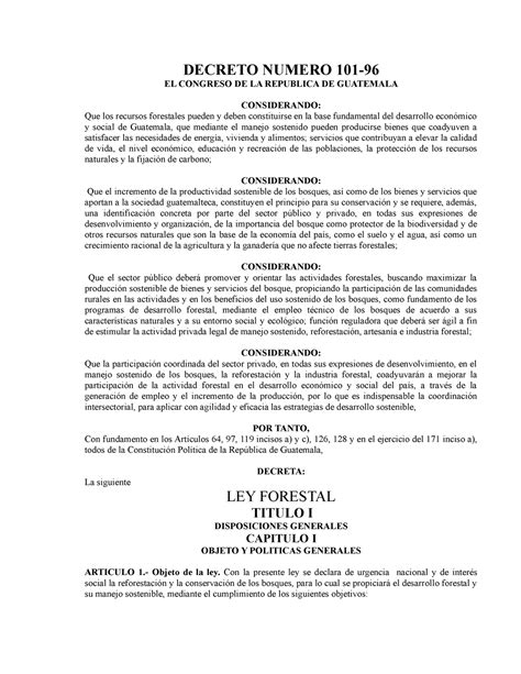 Ley Forestal Y Su Reglamento Decreto Numero El Congreso De La