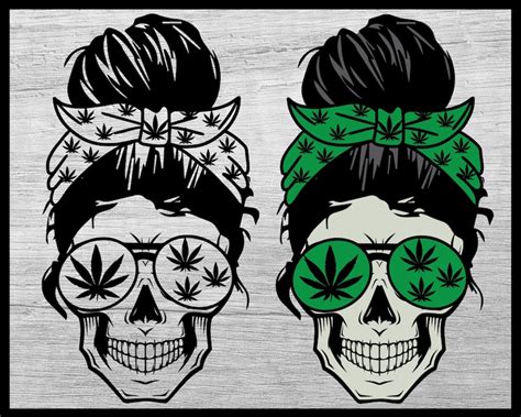 Weed Mom Skull Svg Messy Bun Skull Svg Mom Life Svg Momlife Etsy