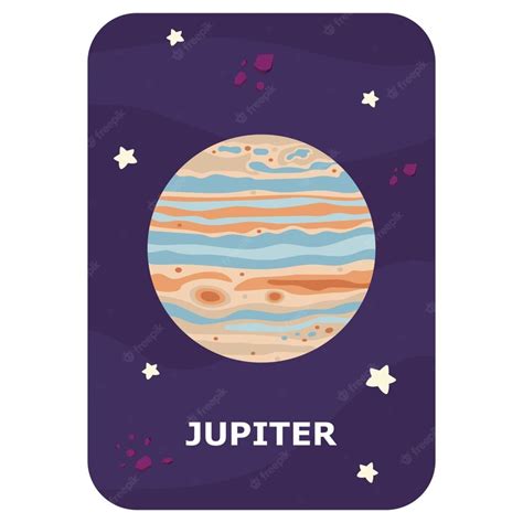 Jupiter Vector Space 플래시 카드 어린이를 위한 귀여운 우주 비행사 로켓 행성 혜성 외계인이 있는 영어 게임 재미있는 캐릭터가 있는 천문학 플래시 카드